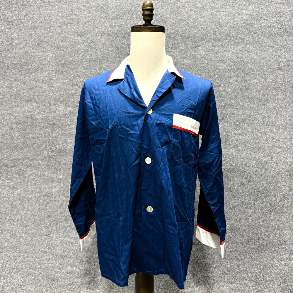 Fleetway Men's Blue Long Sleeve Button-Front Collared Pajama Top Regular